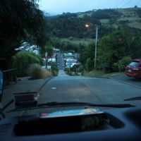 Mit dem alten Kübel auf "the world steepest street" in Dunedin
